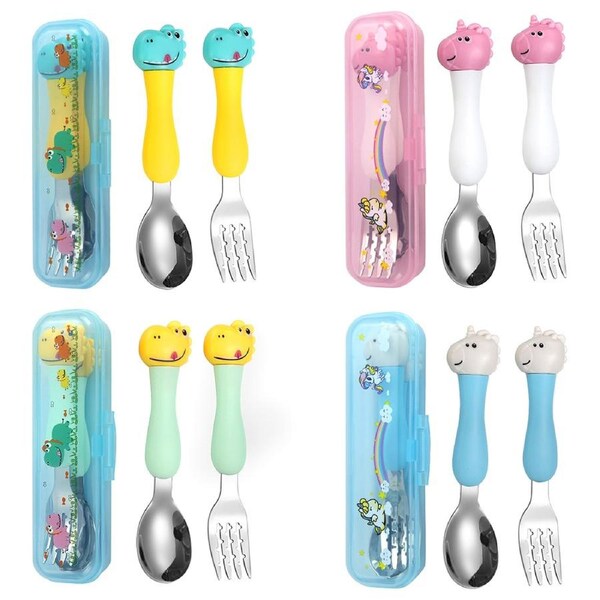 4 Set 304 Stainless Steel Children's Portable Tableware Cartoon Spoon Fork Set