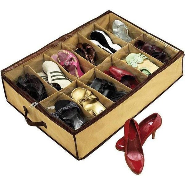Shoe Organiser 12 Pair Under Bed Storage Zippered Breathable Wardrobe Closet Bag