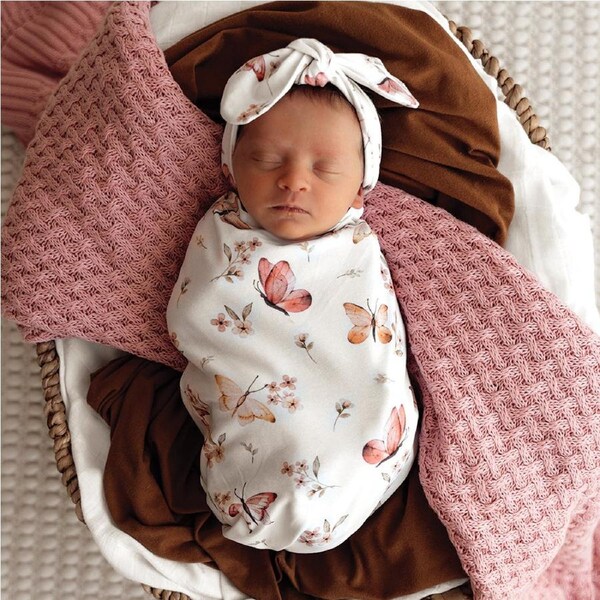 Snuggle Hunny Butterfly Organic Snuggle Swaddle & Topknot Set