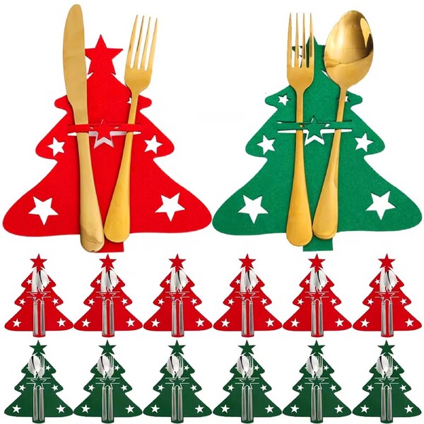 16pcs Christmas Cutlery Holder Knife Fork Covers Xmas Tree Pocket Cutlery Bag