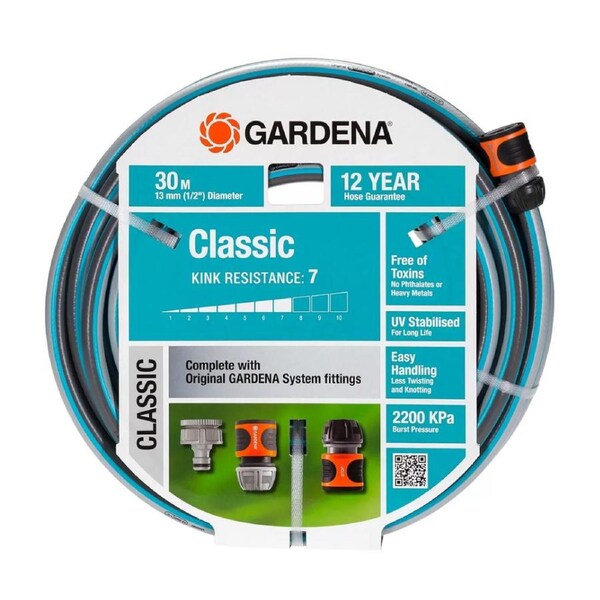 Gardena 30M Garden Hose Classic 1/2" UV & Kink Resistant