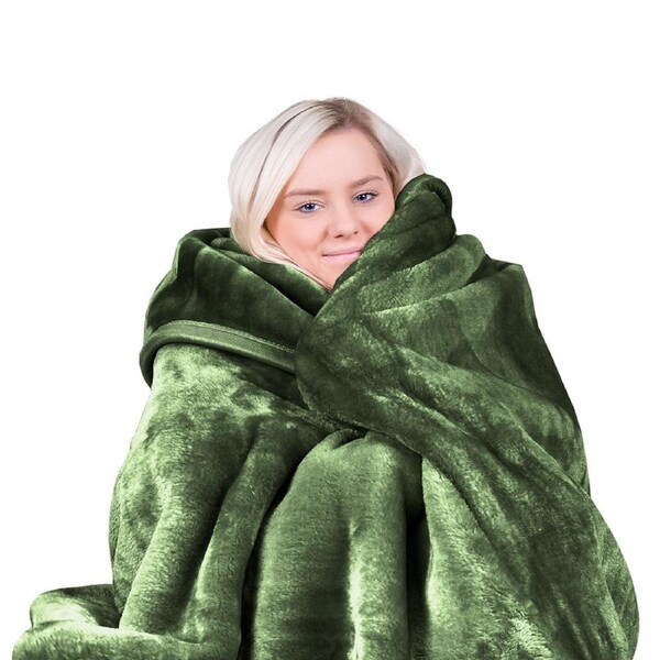 Laura Hill 600GSM Faux Mink Blanket Double-Sided Queen Size Soft Plush Bed Throw Rug 220 X 240cm - Green