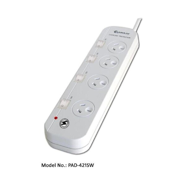 Sansai 4 Way Surge Protected Power Board W/ Extra Space