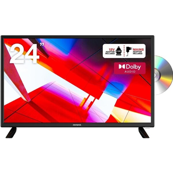 AIWA 24" HD LED TV with Built-in DVD Player powered by 12V or Mains