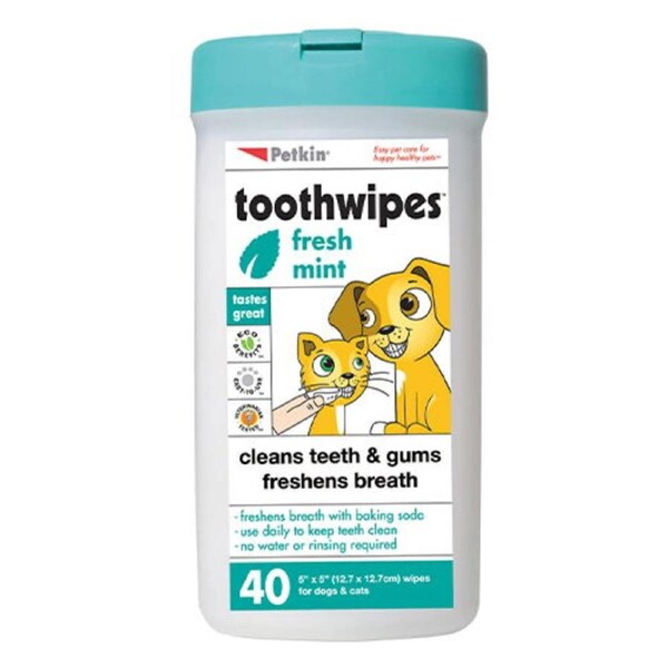 Petkin Fresh Mint Toothwipes For Dogs And Cats 40 Pack