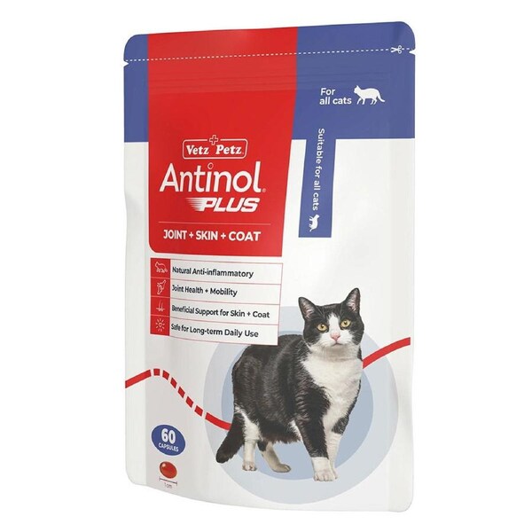 Antinol Plus Natural Anti Inflammatory Joint Mobility Skin And Coat Soft Gel Capsules For Cats 120 Capsule