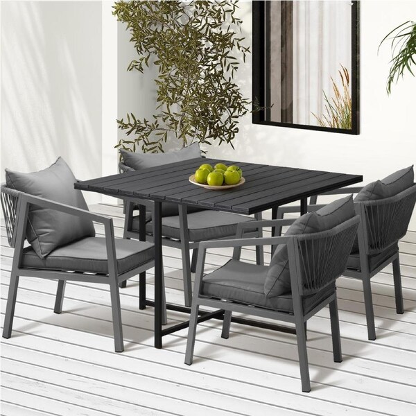 Livsip 4 Seater Outdoor Dining Set Patio Furniture Garden Black Table Setting