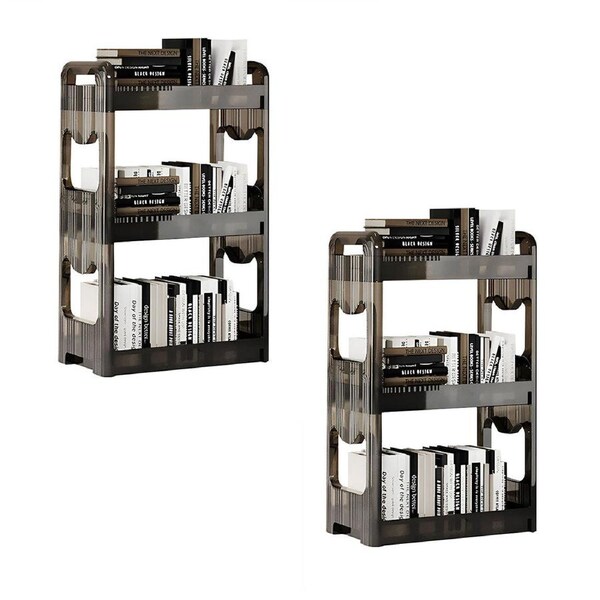 SOGA 2X 38x24cm Black 3 Tier Bookshelf Storage Organizer