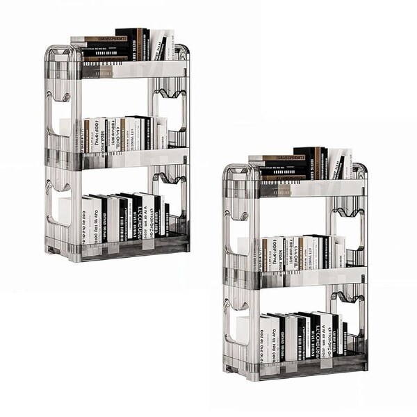 SOGA 2X 38x24x62cm Clear 3 Tier Bookshelf Storage Organizer