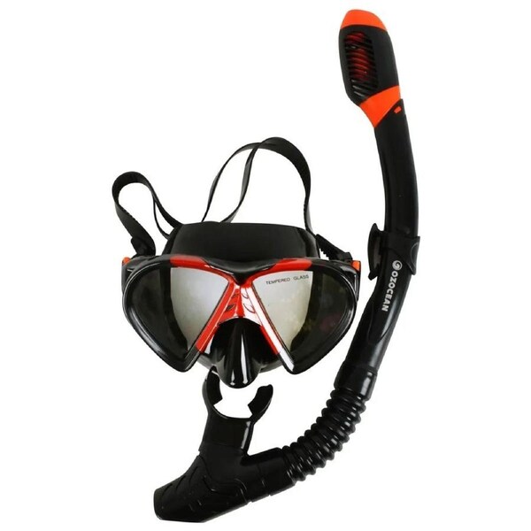 OzOcean 2 Piece Hayman Mask and Snorkel Set - Red and Black - OZ1108