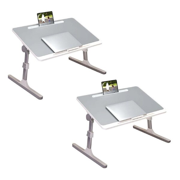 SOGA 2X 60X40cm Grey Small Laptop Bed Portable Foldable Study Table Adjustable