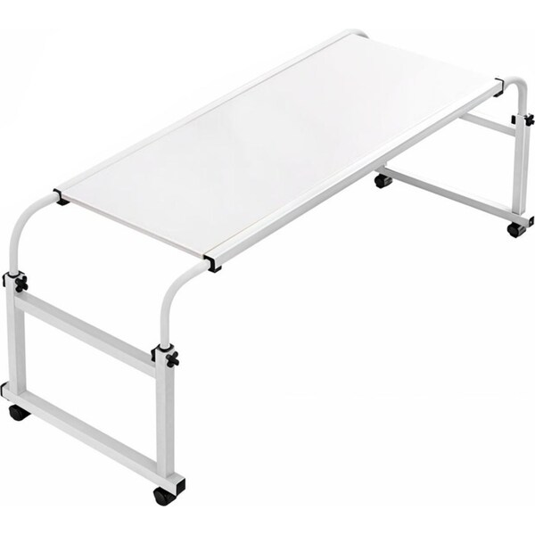 SOGA 120x45cm White Cross Bed Movable Desk Table w/ Adjustable Length & Height