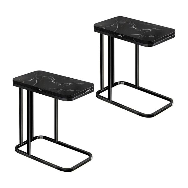 SOGA 2X 30x50cm Black Patterned Side Table with Black Metal Legs