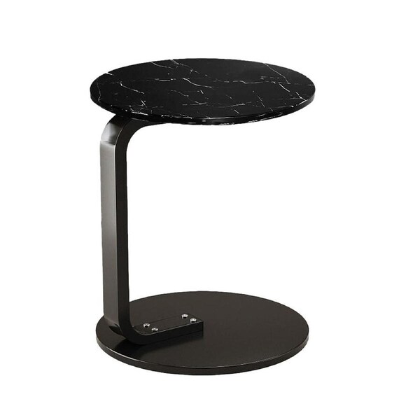 SOGA 50cm Black Marble Mini Side Table Movable Lightweight w/ Black Frame