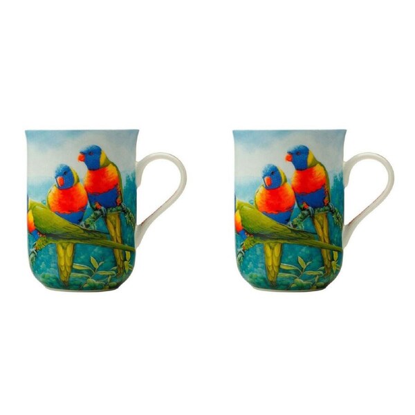 2x Maxwell & Williams Birds of Australia 300ml Bone China Mug Tea Cup Lorikeet