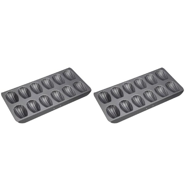 2x Bakemaster 12 Cup Holes Madeleine/Biscuit Mold/Mould Baking Pan/Tray 40x20cm