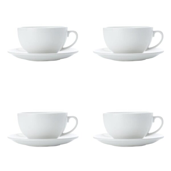 4x Maxwell & Williams White Basics Porcelain 320ml Cappuccino Coffee Cup/Saucer