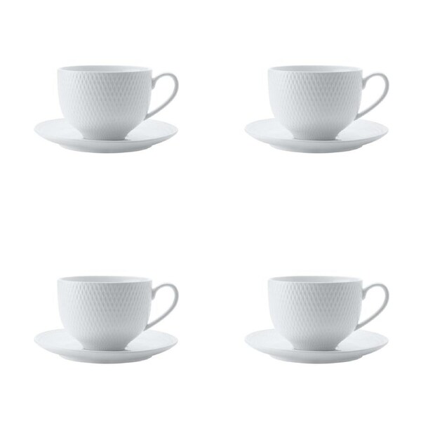 4x Maxwell & Williams White Basics Diamonds 220ml Tea Cup & Saucer Rnd ...