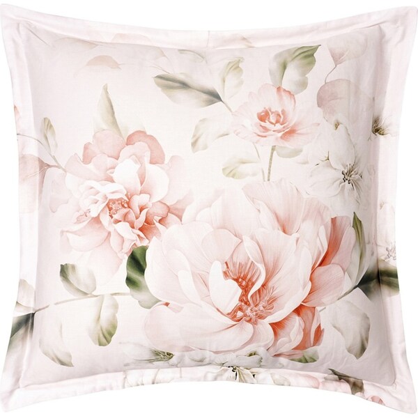 Bianca Layla White Cotton Sateen European w/ Floral Design Pillowcase 65cm