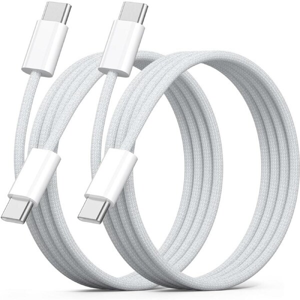 [2 Pack] 60W Fast Type C to USB C 1m/3ft Cable Charger For iPhone 15 16 17 Series - Grey
