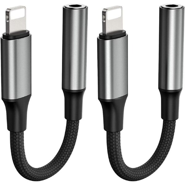 2 PCS Lightning to 3.5 mm Jack Headphone Adapter for Lightning Dongle Compatible with iPhone 14 13 12 11 Pro Max Mini Plus - Grey