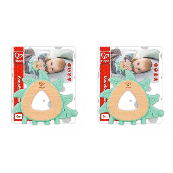 2x Hape Teether Hedgehog Baby Soothing Infants Child-Safe Toy Green/Brown 0M+