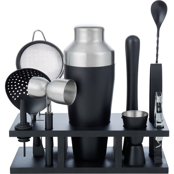 11pc Davis & Waddell Fine Foods Party Cocktail Bar Set w/Stand Set 600ml Black