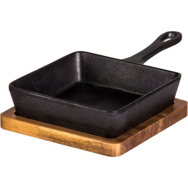 Davis & Waddell Fine Foods Cast Iron Skillet w/ Acacia Trivet 23.5x14cm Black