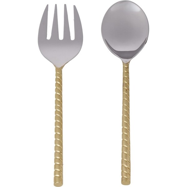 2pcs Davis & Waddell Twisted Handle Spoon/Fork Salad Servers Set 26x6cm GLD/SLVR