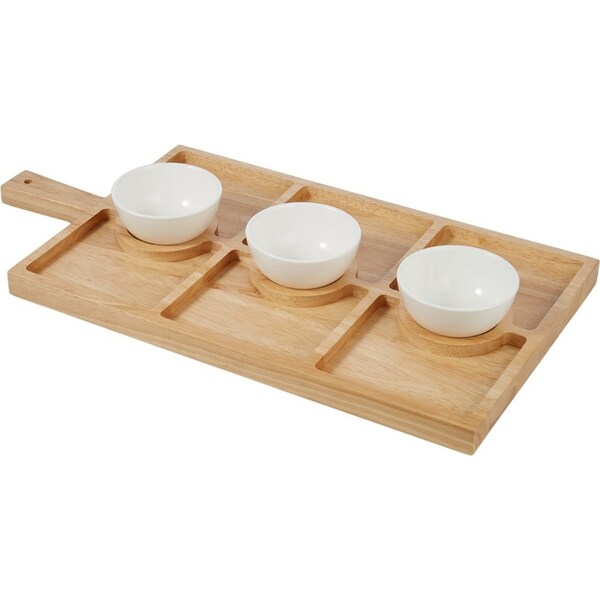 Davis & Waddell Serving Board W/ 3 Bowls Rubber Wood/Ceramic 55x28cm Natural