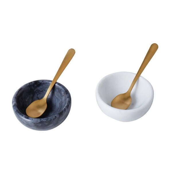4pc Davis & Waddell Nuvolo Marble Pinch Pot w/ Metal Gold Spoon Set 13cm Grey