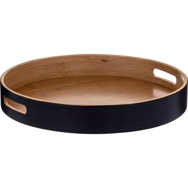Davis & Waddell Bamboo Round Tray w/ 2 Cut-Out Handle 38x38cm Natural/Black