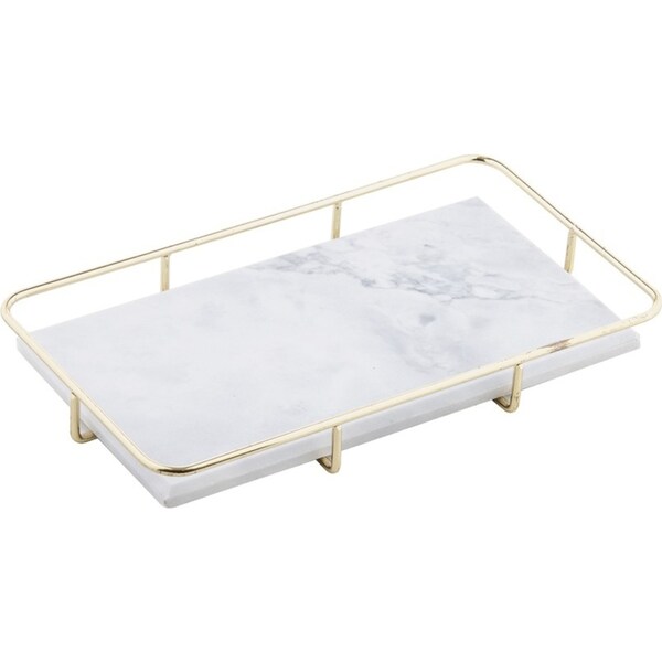 Davis & Waddell Nuvolo Marble Serving Tray w/ Gold Metal Handles 32x18cm Grey