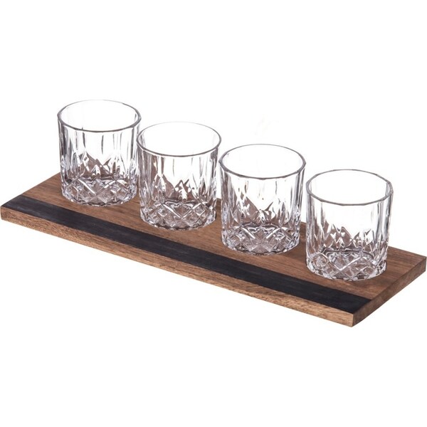 5pc Davis & Waddell Fine Foods Whisky Flight Set Tumbler w/ Tray Clear/Natural
