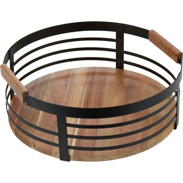 Davis & Waddell Acacia Wood/Metal Easy Rotating Storage Basket 29x29cm Black