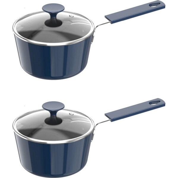 2x Davis & Waddell Mini Non-Stick Saucepan w/ Glass Lid Cookware 12x3cm Assorted