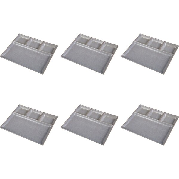6x Davis & Waddell Nori Porcelain Divided Bento Platter Large 30x24cm Light Grey