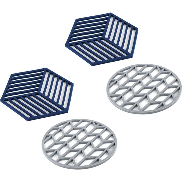 4x Davis & Waddell Silicone Heat-Resistant Trivet Table Protector 18cm/19cm Asst