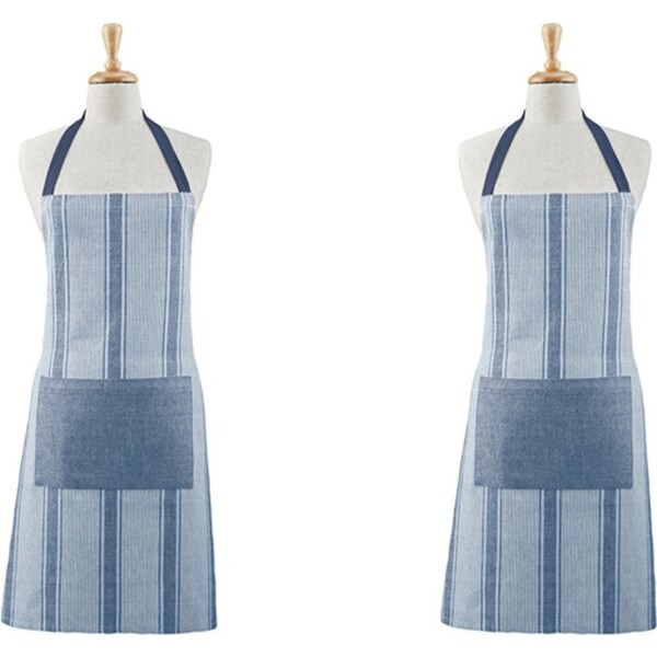 2x Davis & Waddell Ellis Cotton Butcher Apron 70x80cm Chef Bib Blue/White Stripe
