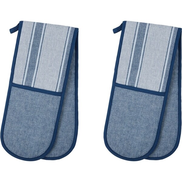2x Davis & Waddell Ellis Cotton Double Oven Glove Mitt 18x90cm Blue/White Stripe