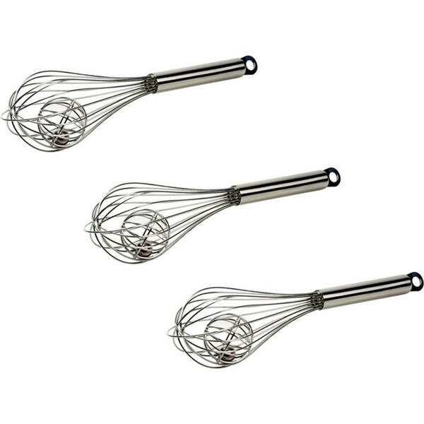 3x Davis & Waddell Cooking Whisk w/ Sphere & Ball Stainless Steel 26x6cm Silver
