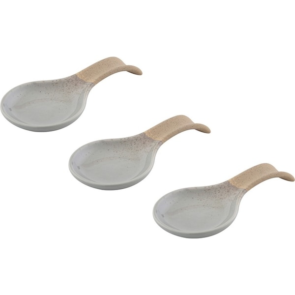 3x Davis & Waddell Jenson Spoon Rest Stoneware Utensil Holder 11x22cm GRY/NTRL