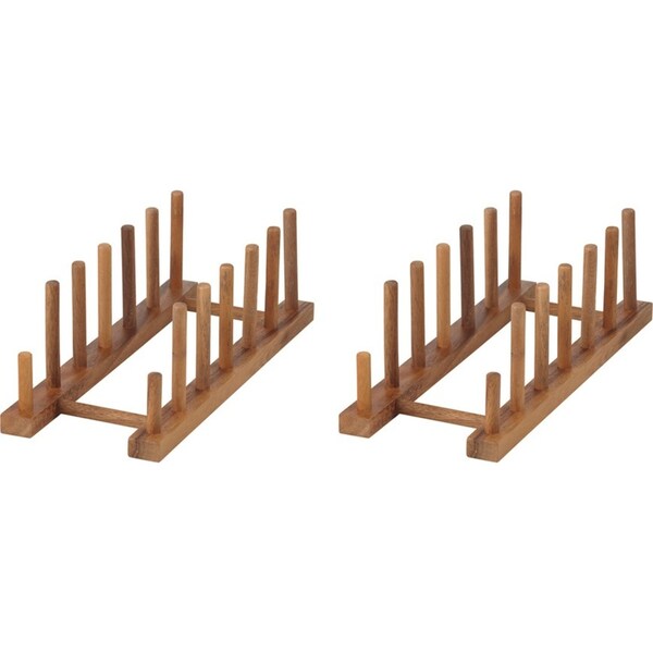 2x Davis & Waddell Acacia Wood Plate/Cup Stand Holder/Organiser 12x31cm Natural