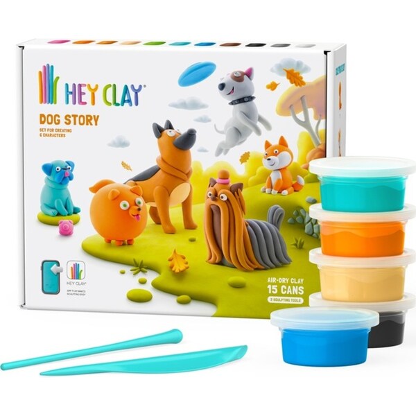 HEY CLAY Dog Story 15 Cans & 2 Tools Kids/Children Art Sculpting Fun Toy 3+