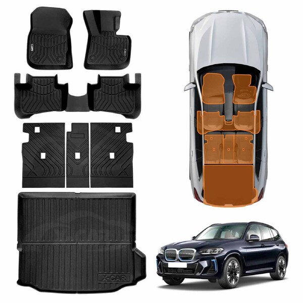 3D Floor Mats Boot Liner Set for BMW iX3 2023-2025 All Weather Heavy Duty Cargo Kick Mats Back Seat Protector Cover