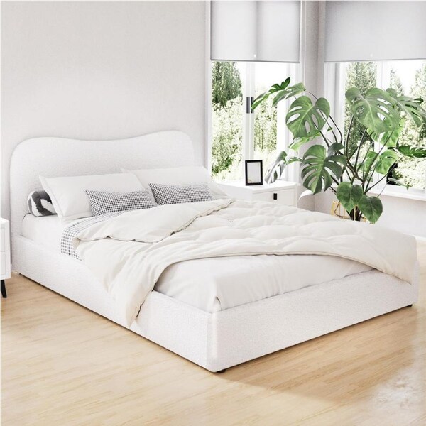Artiss Bed Frame Queen Mattress Base Wooden Platform Boucle Beige DARA