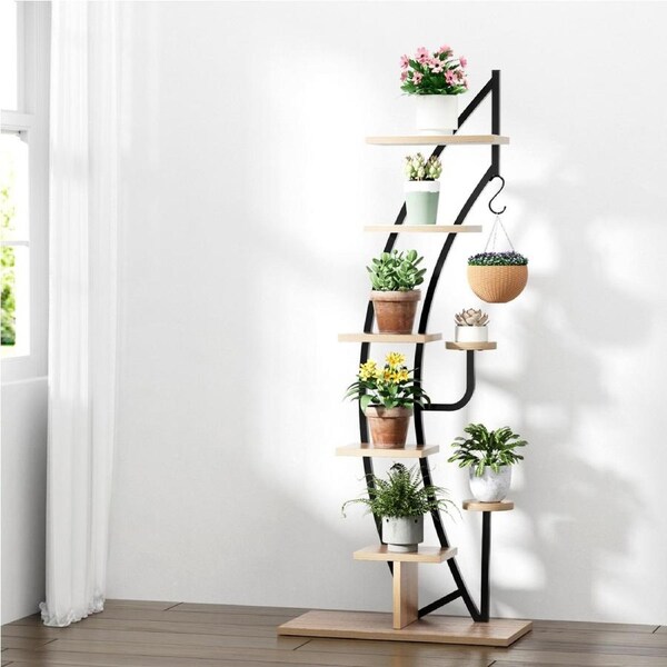 Artiss Plant Stand 6 Tier Metal Half Moon Shape Ladder Flower Pots Corner Shelf