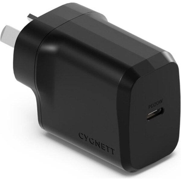 Cygnett PowerPlus 20W USB-C Wall Apple iPhone Fast Travel Charger Adapter Black
