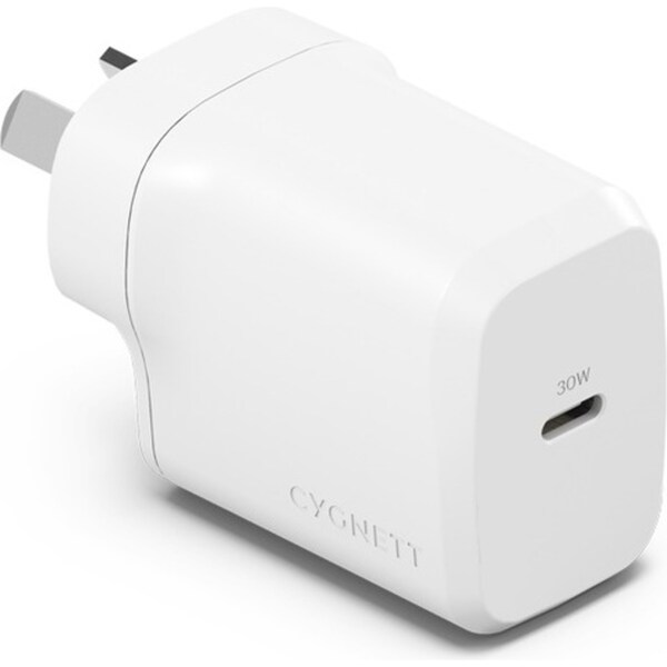 Cygnett PowerPlus 30W GaN USB-C Wall Samsung Fast Travel Charger Adapter White