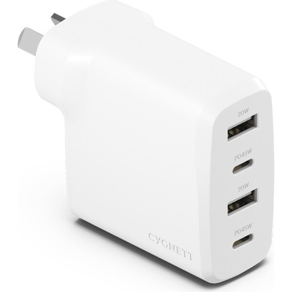 Cygnett PowerPlus 45W USB-C & USB-A Multi Port Wall Charger iPhone Android White